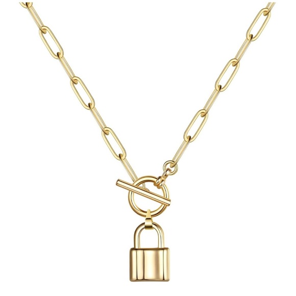 Gold Lock Pendant Necklace - Picture 1 of 3
